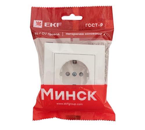 Минск Розетка 1-местная СП с заземлением 16А белая с защ. штор. EKF Basic  ERR16-028-100  EKF