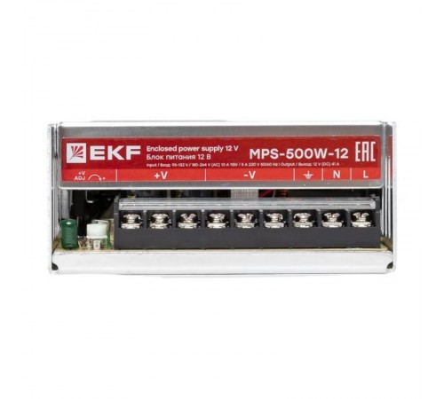 Блок питания намонтажную панель 500Вт,Uвх ~ 220 В AC m, Uвых - 12 В DC постоянного тока  MPS-500W-12  EKF
