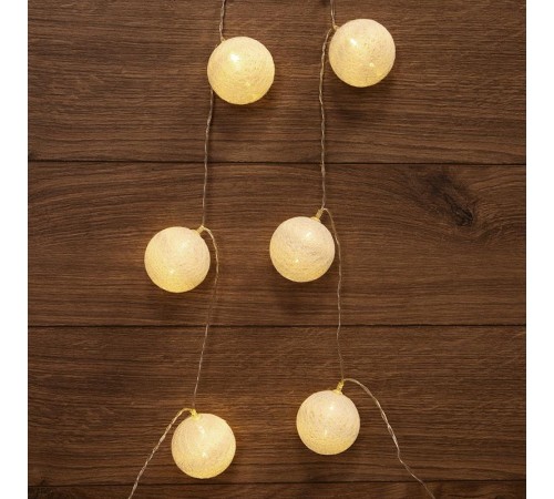 Тайские фонарики Пломбир 1.5 м, 10 LED, прозрачный ПВХ, цвет свечения теплый белый, 2 х АА (батарейки не в комплекте)  303-077  NEON-NIGHT