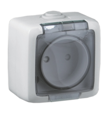 Розетка открытой установки, одноместная, брызгозащищенная, цвет белый  РА16-201  HEGEL