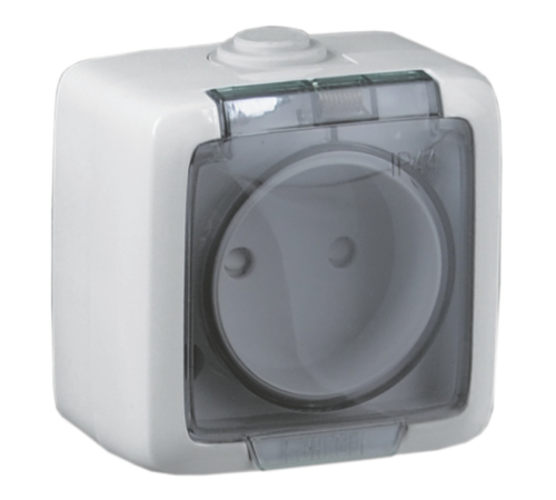 Розетка открытой установки, одноместная, брызгозащищенная, цвет белый  РА16-201  HEGEL