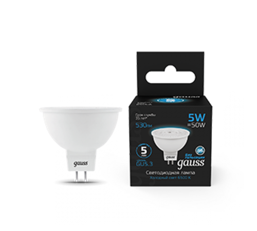 Лампа светодиодная MR16 5W 530lm 6500K GU5.3 LED 1/10/100  101505305  Gauss