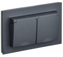 BRITE Розетка 2-ая с крышкой 16А в сб IP44 РСбш12-3-44-БрГ графит  BR-R26-16-44-K53-F  IEK