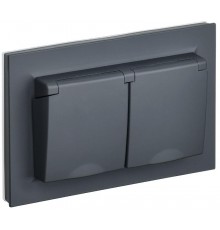 BRITE Розетка 2-ая с крышкой 16А в сб IP44 РСбш12-3-44-БрГ графит  BR-R26-16-44-K53-F  IEK