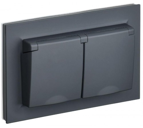 BRITE Розетка 2-ая с крышкой 16А в сб IP44 РСбш12-3-44-БрГ графит  BR-R26-16-44-K53-F  IEK
