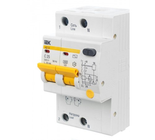 Выключатель автоматический дифференциального тока АД12 2п 25А C 30мА тип AC (3 мод)  MAD10-2-025-C-030  IEK