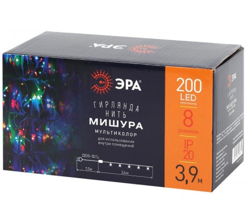 Гирлянда светодиодная  Мишура 3.9 м белый провод, мультиколор, ENIN - WM   220V IP20 (24/576)  Б0047972  ЭРА