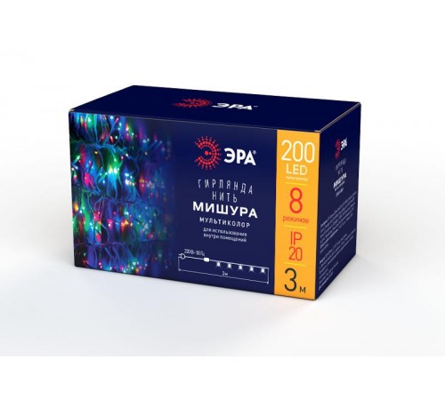 Гирлянда светодиодная  Мишура 3.9 м белый провод, мультиколор, ENIN - WM   220V IP20 (24/576)  Б0047972  ЭРА