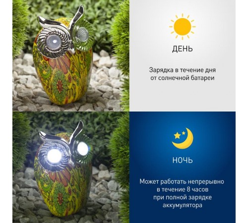 Cветильник садовый декоративный Филин на солнечной батарее ERAFYS01-01 полистоун, 16 см  Б0038494  ЭРА