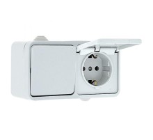 Блок розетка-выключатель 1-кл. 16А с/з с крышкой IP44 белая Прага EKF PROxima  EKRV16-050-10-440  EKF