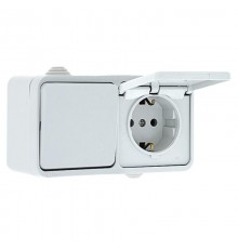 Блок розетка-выключатель 1-кл. 16А с/з с крышкой IP44 белая Прага EKF PROxima  EKRV16-050-10-440  EKF