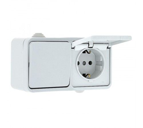 Блок розетка-выключатель 1-кл. 16А с/з с крышкой IP44 белая Прага EKF PROxima  EKRV16-050-10-440  EKF