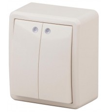 Выключатель 2-клавишный с подсветкой 11-1205-02 , 10АХ-250В, ОУ, Эксперт, Слоновая кость Б0020667  ЭРА