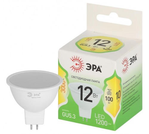 Лампа светодиодная  GREEN LINE LED MR16-12W-830-GU5.3 GL GU5.3 12 Вт софит теплый свет  Б0066978  ЭРА