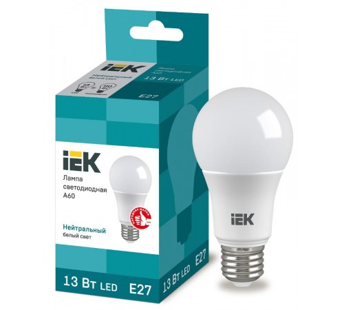 Лампа светодиодная LED 13Вт Е27 230В 4000К ECO А60 груша  LLE-A60-13-230-40-E27  IEK