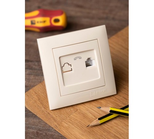 Валенсия розетка телефонная RG-11 1-местная кремовая EKF PROxima   EWT01-034-20   EKF