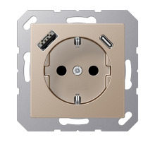 Розетка SCHUKO® с USB-зарядным устройством, тип A + тип С; термопласт; шампань  A1520-15CACH  Jung