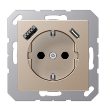 Розетка SCHUKO® с USB-зарядным устройством, тип A + тип С; термопласт; шампань  A1520-15CACH  Jung