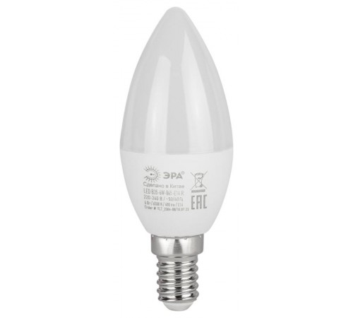 Лампа светодиодная ЭКО LED B35-6W-865-E14 R (диод, свеча, 6Вт, хол, E14)  Б0045339  ЭРА