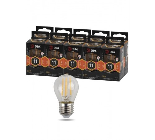 Лампа светодиодная F-LED P45-11w-827-E27 (филамент, шар, 11Вт, тепл, E27)  Б0047013  ЭРА