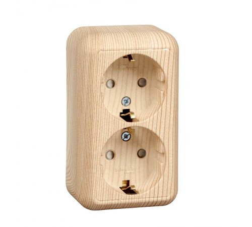 ПРИМА О/У Сосна Розетка 2-ая с/з с защитными шторками 16А, с изолир. пластиной (в сборе) (индивид.упак.)  RA16-214I-7I  Schneider Electric