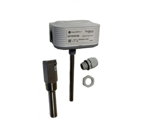 Датчик температуры погружной, 0...+100°С 0...10В RS485/Modbus 100мм ~24В±20%/=15...35В с гильзой 50мм  SPT2VM100  SE
