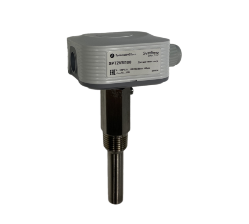 Датчик температуры погружной, 0...+100°С 0...10В RS485/Modbus 100мм ~24В±20%/=15...35В с гильзой 50мм  SPT2VM100  SE