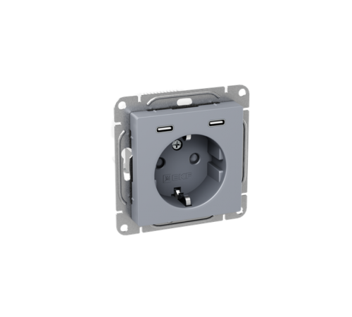 Механизм розетки с USB-C - 2шт, 16А, с заземлением, со шторками, алюминий Эпика EKF  UP1-SOA-111-2USBC  EKF