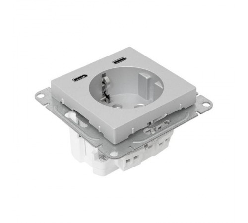 Механизм розетки с USB-C - 2шт, 16А, с заземлением, со шторками, алюминий Эпика EKF  UP1-SOA-111-2USBC  EKF