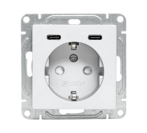 Механизм розетки с USB-C - 2шт, 16А, с заземлением, со шторками, алюминий Эпика EKF  UP1-SOA-111-2USBC  EKF