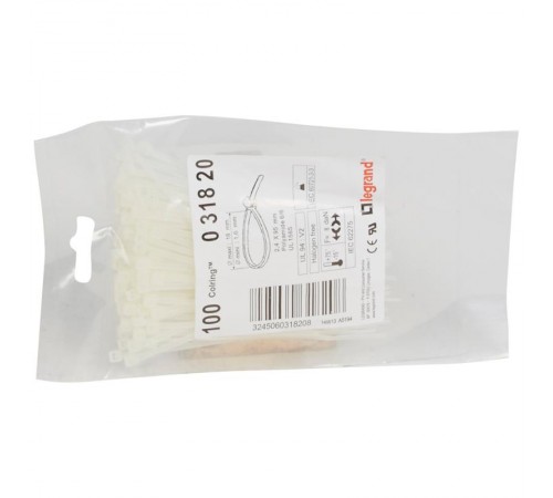 Монтажный хомут Colring - ширина 2.4 мм - длина 95 мм - пакет 100 шт - бесцветный  031820  Legrand