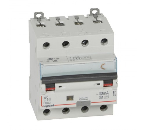 Выключатель автоматический дифференциального тока DX3 6000 4п 16А С 30мА тип A  411234  Legrand