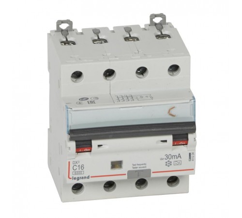 Выключатель автоматический дифференциального тока DX3 6000 4п 16А С 30мА тип A  411234  Legrand