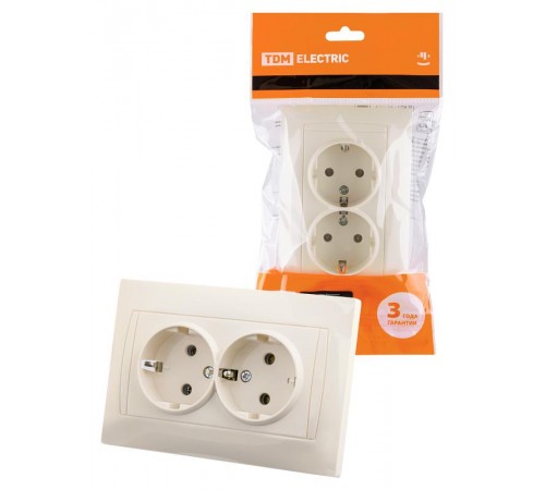 Розетка двойная 2П+З 16А 250В сл. кость "Лама"  SQ1815-0125  TDM