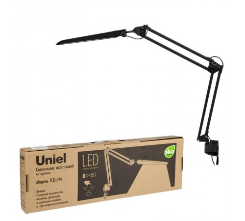 Светильник настольный TLD-524 Black/8W/ на струбцине/LED/500Lm/4500K/Dimmer/Цвет-черный  10608  Uniel
