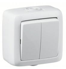 Выключатель открытой установки, двухклавишный, брызгозащищенный, цвет белый  ВА16-251  HEGEL