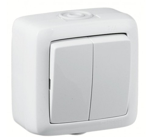 Выключатель открытой установки, двухклавишный, брызгозащищенный, цвет белый  ВА16-251  HEGEL