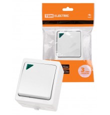 Выключатель 1-кл. с подсветкой открытой установки IP54 10А белый "Вуокса"  SQ1803-1004  TDM