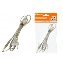 Шнур с выключателем и плоской вилкой ШУ01В ШВВП 2х0,75мм2 2м. прозрачный  SQ1305-0004  TDM