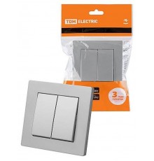 Выключатель 2-х кл. 10А серебр. металлик "Сенеж"   SQ1816-0211  TDM