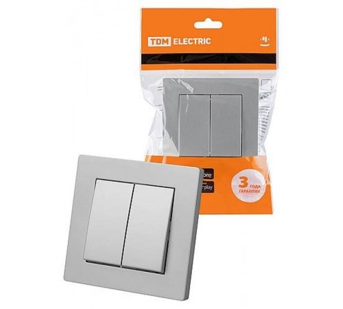 Выключатель 2-х кл. 10А серебр. металлик "Сенеж"   SQ1816-0211  TDM