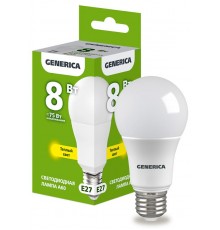 Лампа светодиодная A60 груша 8Вт 230В 3000К E27   LL-A60-08-230-30-E27-G  GENERICA