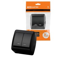 Выключатель 2-кл. открытой установки с подсветкой IP44 10А графит "Селигер"  SQ1818-0304  TDM