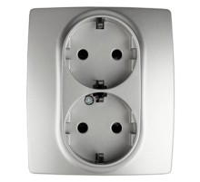 Розетка 12-2104-03 2-ая с заземлением со шторками, 16АХ-250В,  алюминий  Б0014701  ЭРА