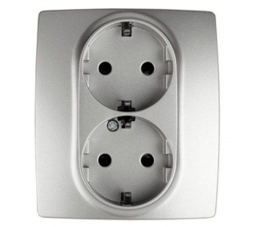 Розетка 12-2104-03 2-ая с заземлением со шторками, 16АХ-250В,  алюминий  Б0014701  ЭРА