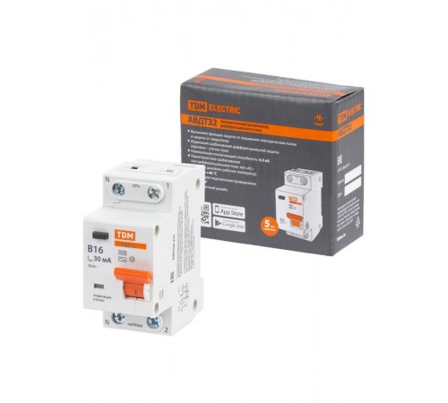 Выключатель автоматический дифференциального тока АВДТ 32 2P(1P+N) B16А 30мА 4,5кА тип АС  SQ0202-0520  TDM