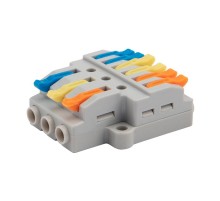 Клемма СМК 3х2 проходная разветвительная 3 полюса, с монтажной площадкой (1 ввод, 2 вывода на полюс) (50 шт./уп.)  07-5233  REXANT