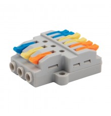 Клемма СМК 3х2 проходная разветвительная 3 полюса, с монтажной площадкой (1 ввод, 2 вывода на полюс) (50 шт./уп.)  07-5233  REXANT