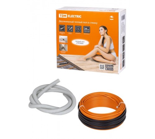 Двухжильный теплый пол в стяжку "ПРОФИ", 63 м, 1300 Вт, S укладки 7,6-10,8 м, монтажная лента,  SQ2501-0019  TDM