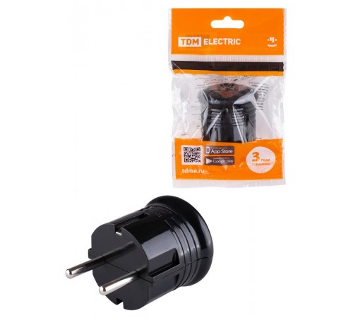 Вилка с/з круглая черная 10А 250В  SQ1806-0200  TDM